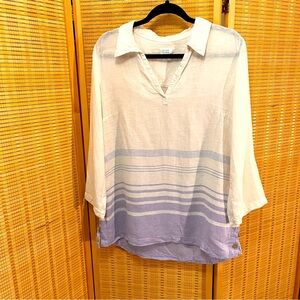 Sigrid Olsen Whir & Blue Linen V Neck tunic size Med